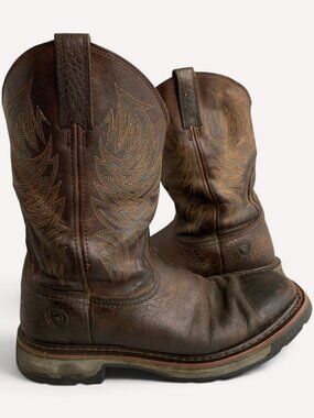 Ariat Work Brown Leather Square Toe Western Cowboy Work Boots Men's 10.5 D